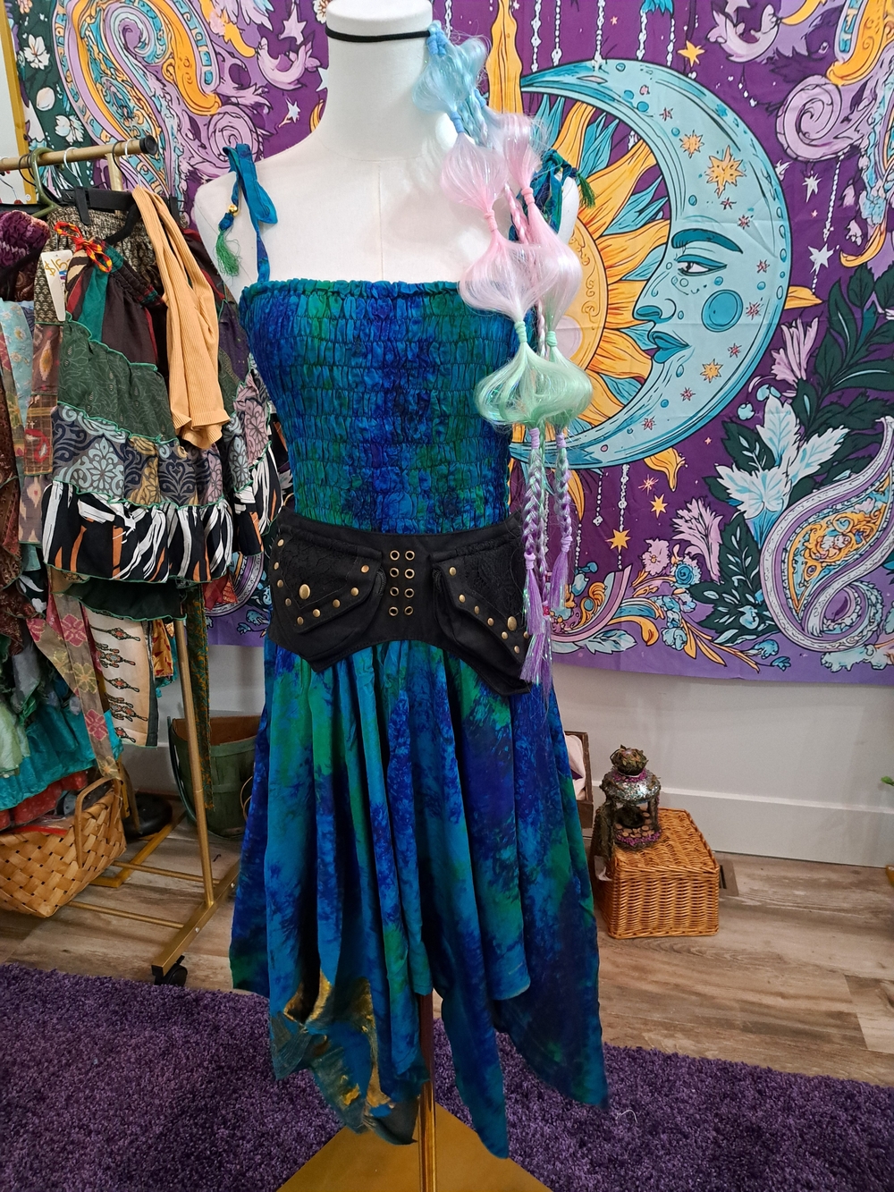 Tidepool Dreamer Fairy Outfit | Silk Dress, Hip Pouch & Bubble Braid